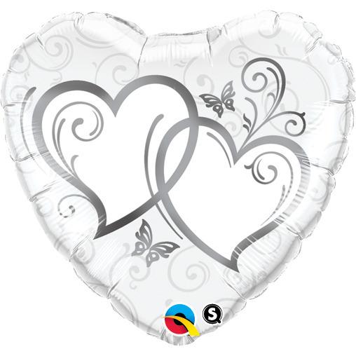 Balloon Foil 45cm Entwined Hearts Silver