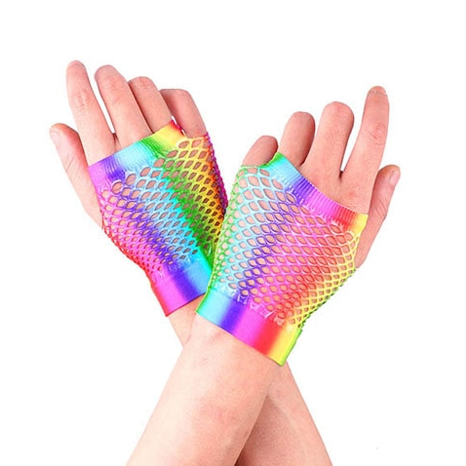 Gloves Fishnet Fingerless Rainbow