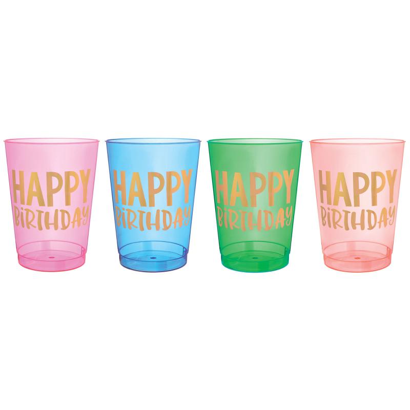 Glasses/Cups Happy Dots Happy Birthday 295ml Pk/8 Hot Stamped Plastic
