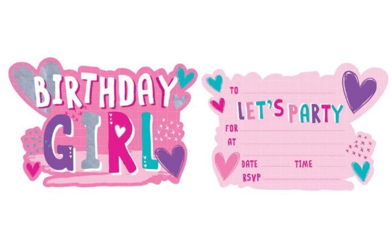 Party Invitation Pk/8 Birthday Girl