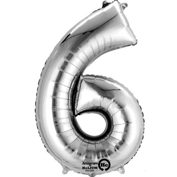 Balloon Foil Number 6 Silver 40cm