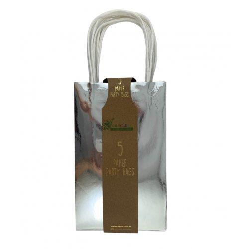 Party Loot Bag Paper Metallic Silver Pk/5
