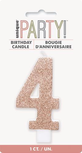 Candle Numeral 4 Glitter Rose Gold