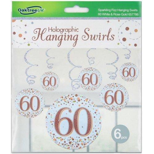 Hanging Swirls 60th Birthday Sparkling Fizz Rose Gold Pk/6