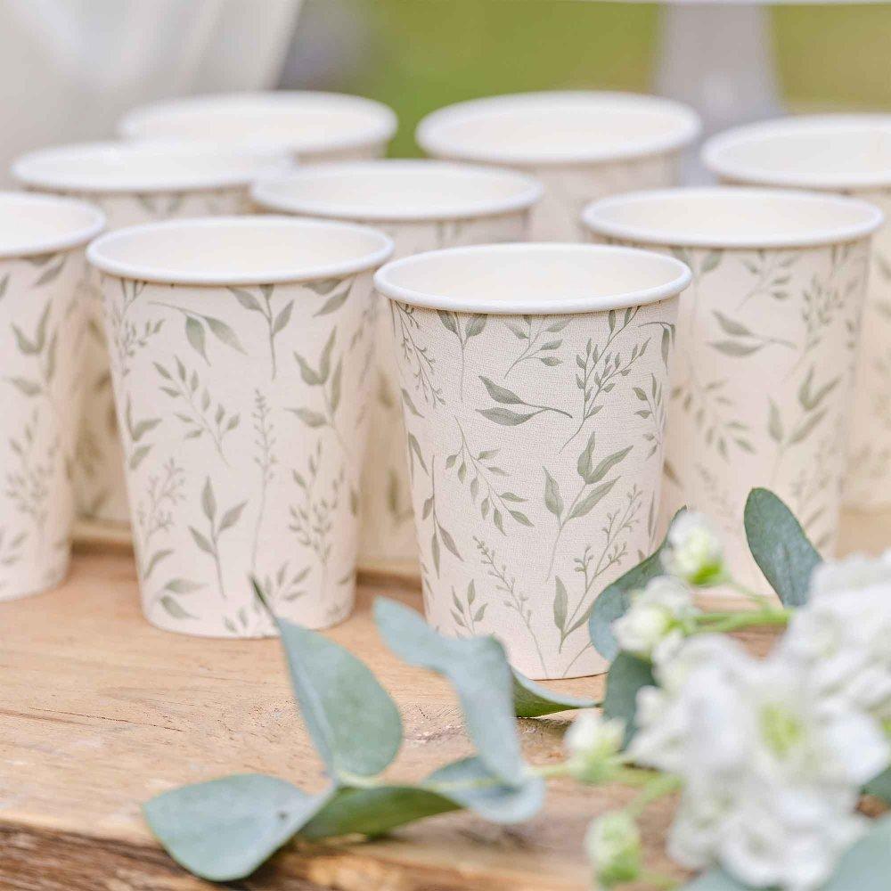White & Green Christening Paper Cups Pk/8