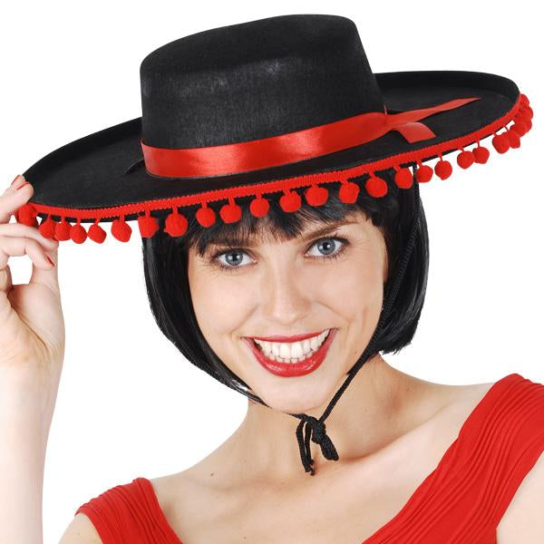 Hat Spainish Black With Red Trim