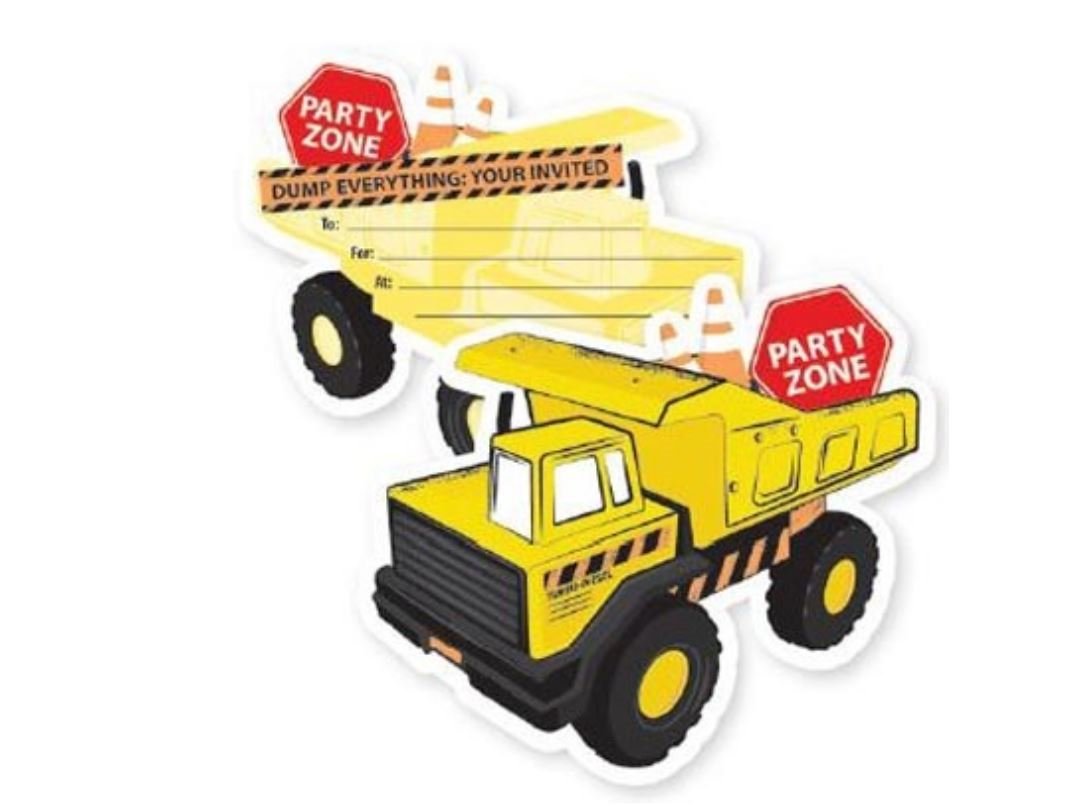 Party Invitation Pk/8 Construction Zone Trucks