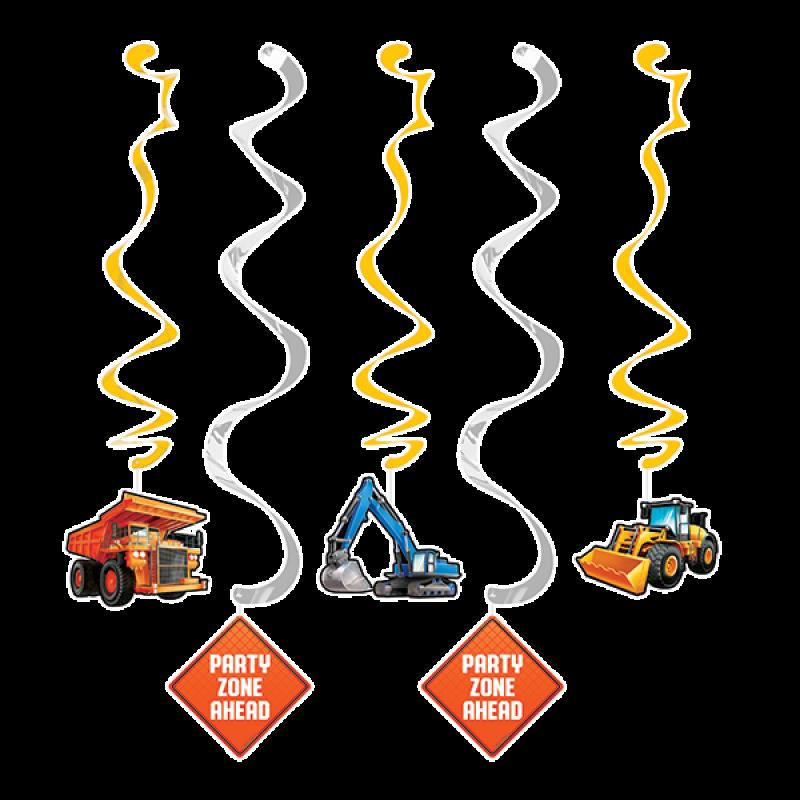 Big Dig Construction Zone Hanging Swirls Pk/5