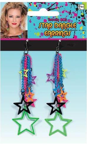 Earrings 1980s Star Dangling Bright