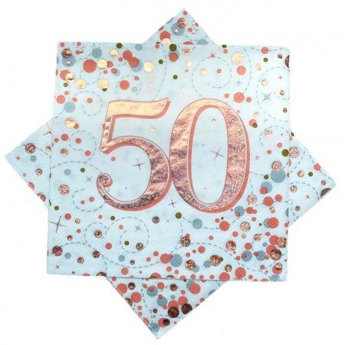 Napkins Happy 50th Birthday Sparkling Fizz Rose Gold Pk/16 33cm
