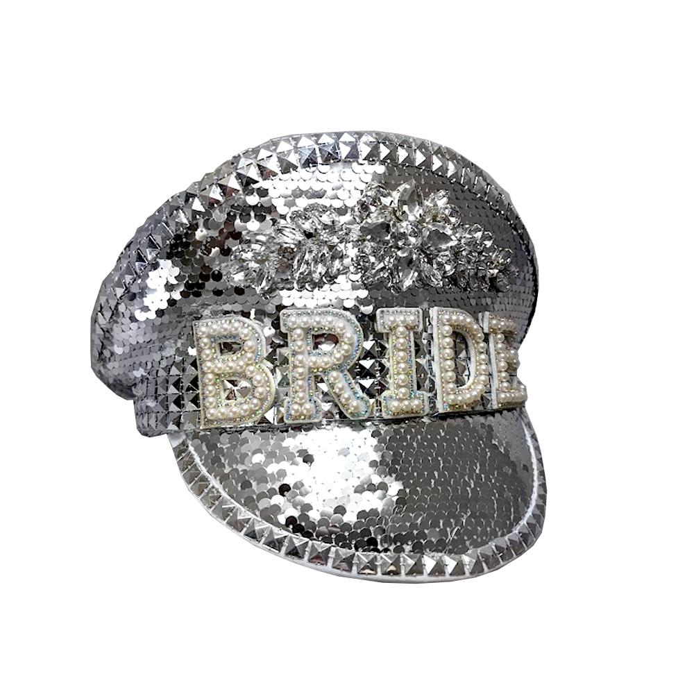 Bride To Be Hat/Cap Silver Sequin Deluxe