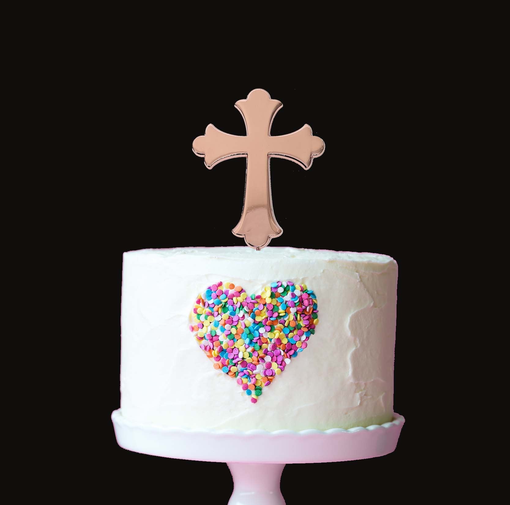 Cake Topper 7cm Cross Rose Gold Plate