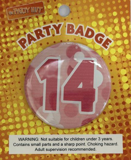 Badge Fourteenth Birthday Pink 6cm