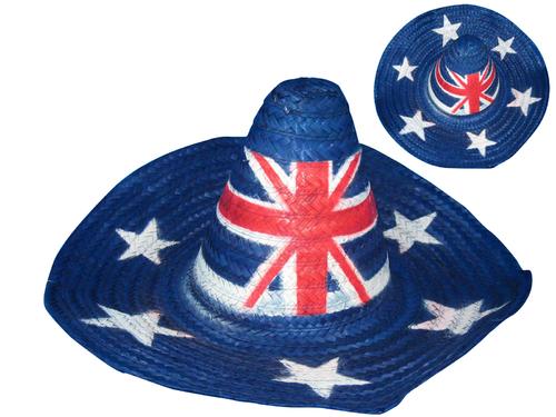Hat Sombrero Mexican Red & Blue Ausie Flag