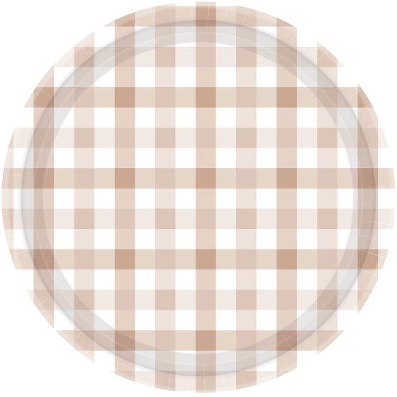 Paper Plates Gingham Check 17cm White Sand  Pk 8- Discontinued Line