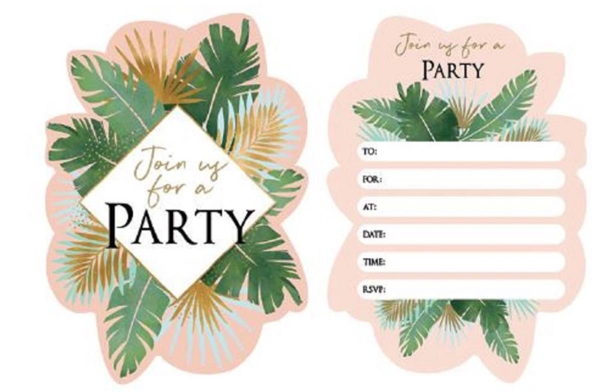 Party Invitation Pk/8 Tropical Palm Leaf- Discontinued Last Chance