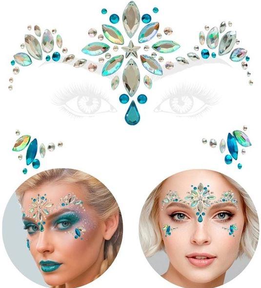 Face Jewels Blue & Diamonds Ice Princess/Fairy/Queen Adhesive Costume