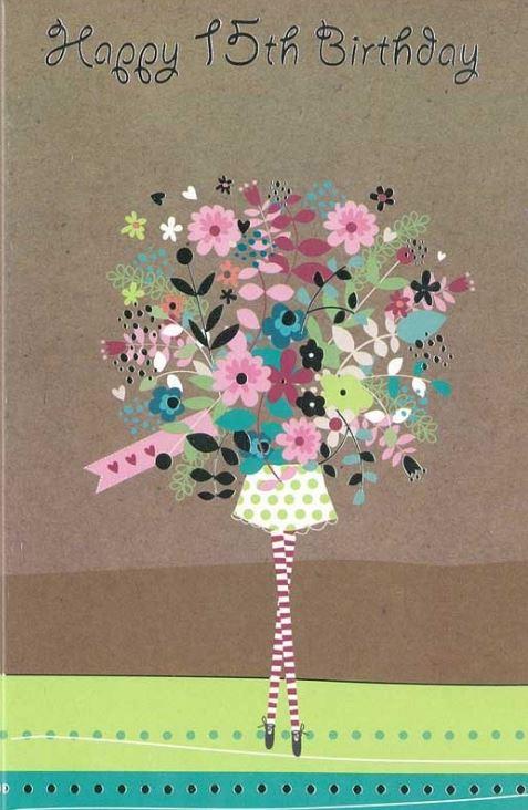 Greeting Card Happy 15th Birthday Flowers