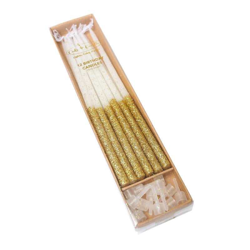 Cake Candles Gold Glitter Dipped Pk12