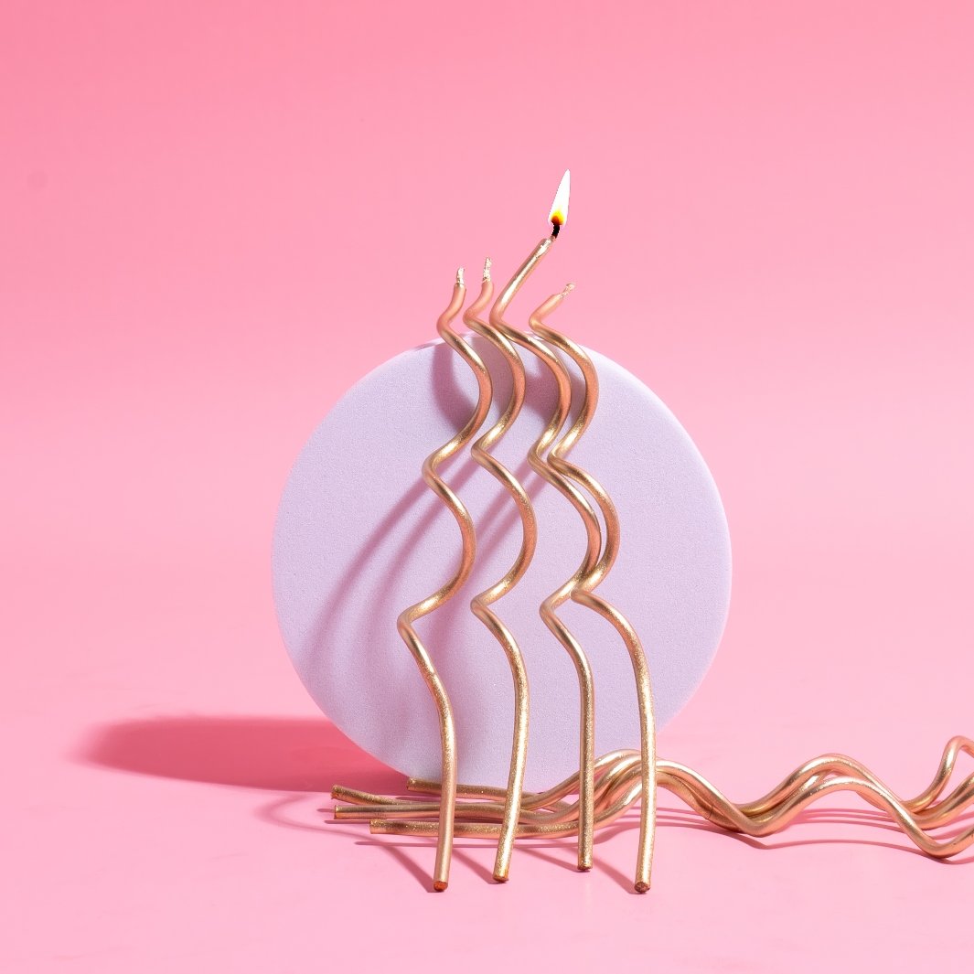 Cake Candles Swirly Gold 13cm Pk/16