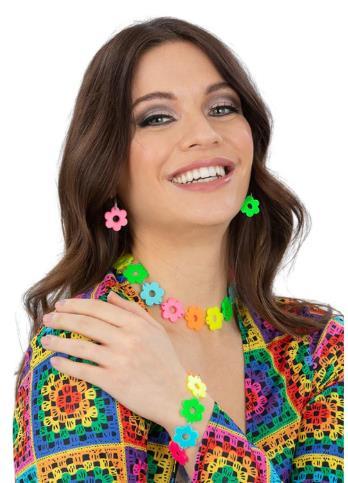 Neon Flower Power Jewellery Set Hippie 1960s