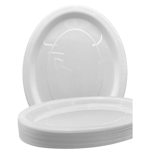 Plates Oval 31.5cm x 24.5cm White Reusable Plastic Pk/20