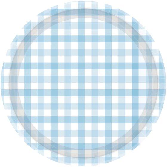 Paper Plates Gingham Check 23cm Pastel Blue  Pk 8