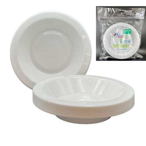 Bowls 18cm White Reusable Plastic Pk/20