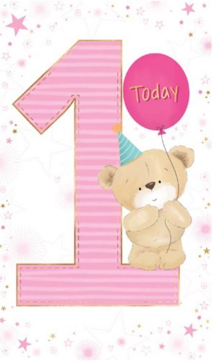 Greeting Card Happy First 1st Birthday Pink