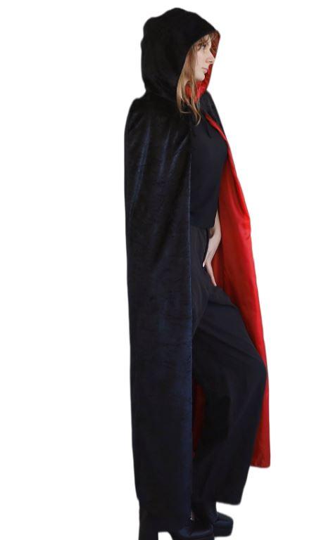 Cape Velvet Black With Hood Lined With Red Fabric Long Deluxe