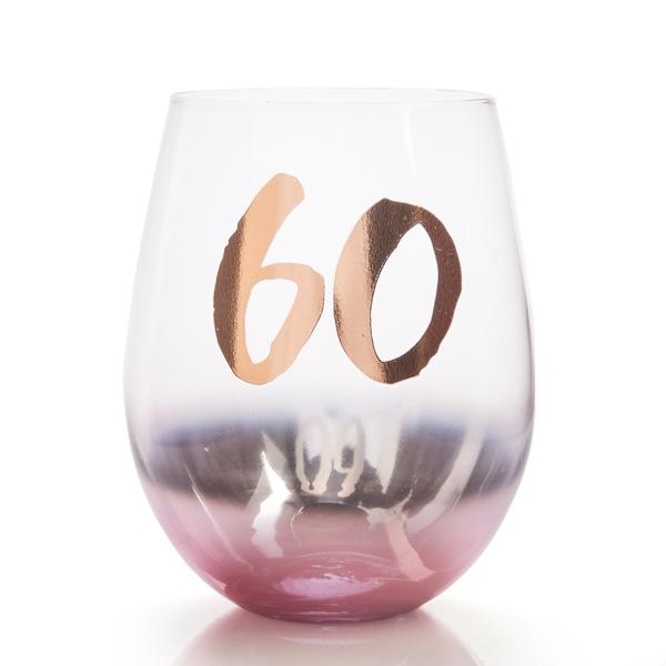 Glass Stemless 60th B/Day Blushl - Discontinued Line Last Chance
