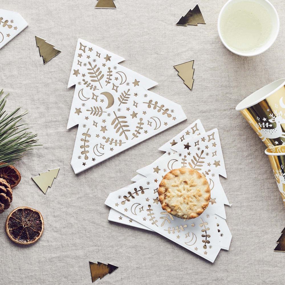 Napkins Beverage Christmas Tree Shaped Pk/16 25cm X 25cm