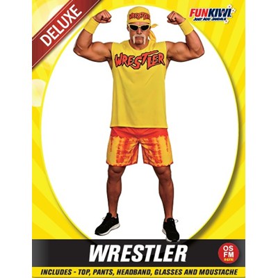 Costume Adult Wrestler Yellow/Red 1980 Large