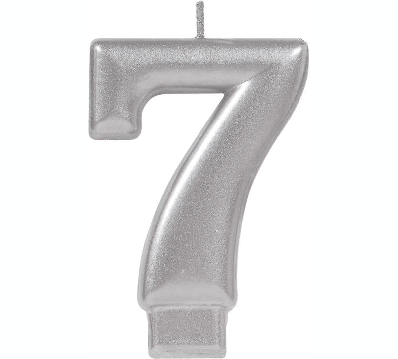 Candle Number 7 Metallic Silver 8cm Moulded