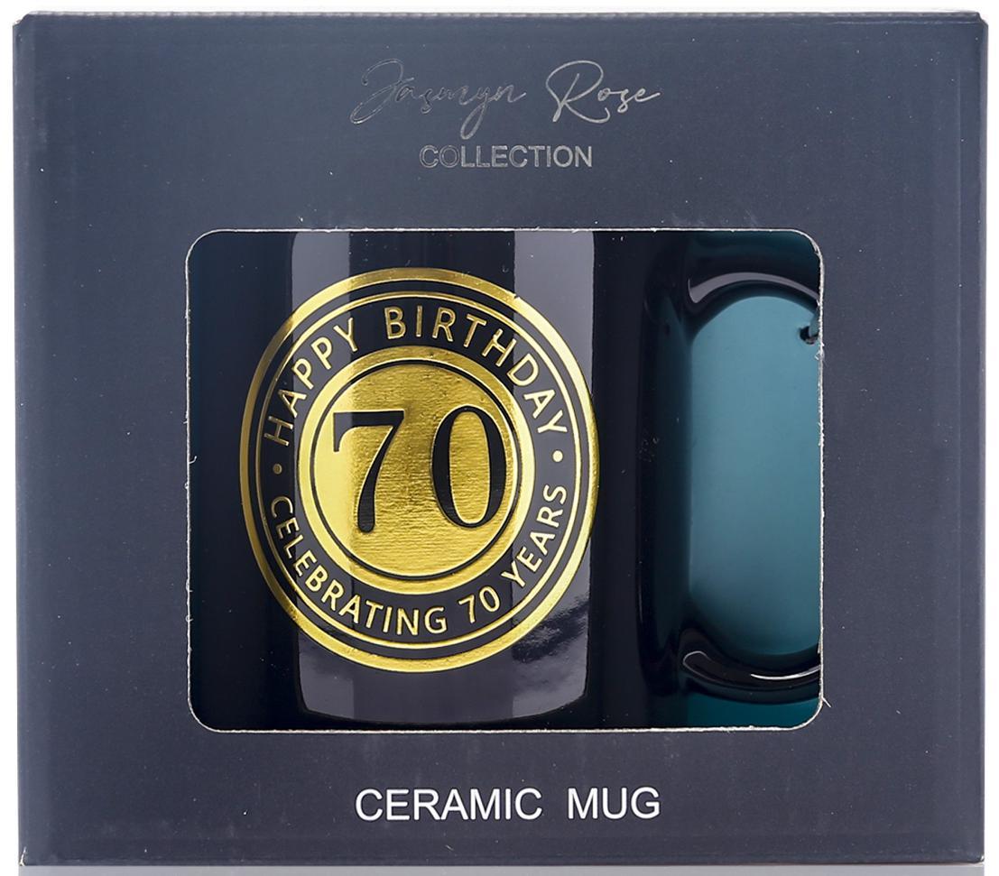 Mug 70th Happy Birthday Black With Gold Script
