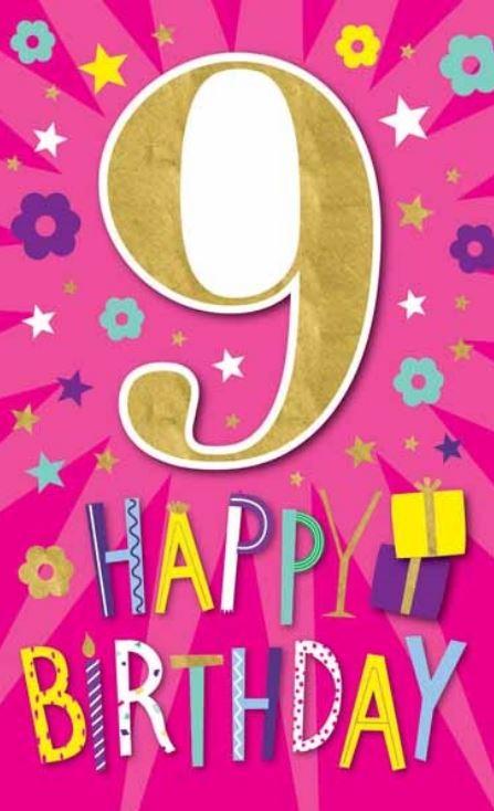 Greeting Card Happy 9th Birthday Pink