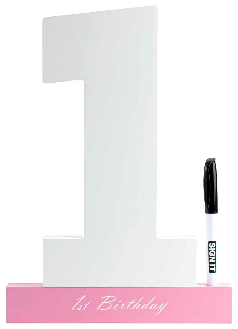 Guest Signature Block 1st Birthday White/Pink With Pen