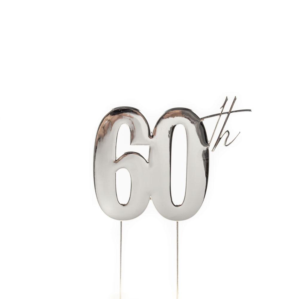 Topper 60th Silver Metal 11cm X 9cm