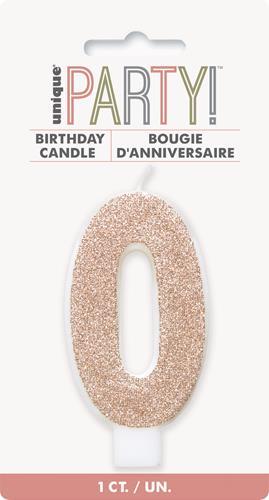 Cake Candle Number 0 Glitter Rose Gold