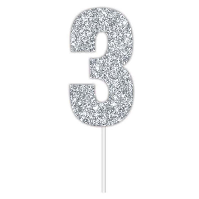 Cake Topper Budget Number 3 Glitter Silver