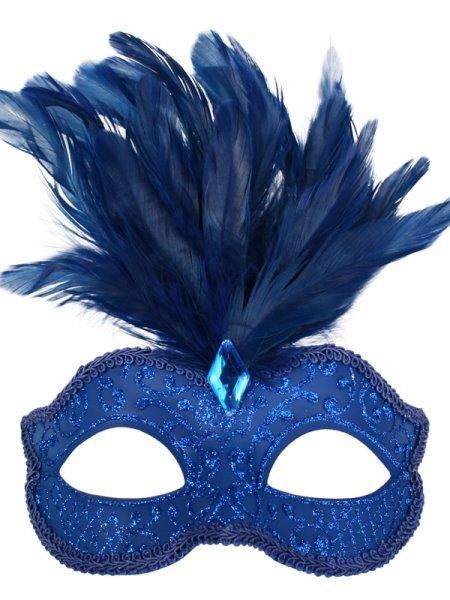 Mask Daniella Blue W/Feather - Discontinued Line Last Chance