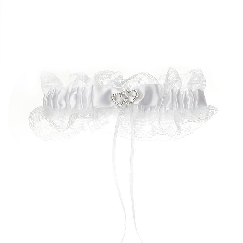 Wedding Garter White With Diamante Heart