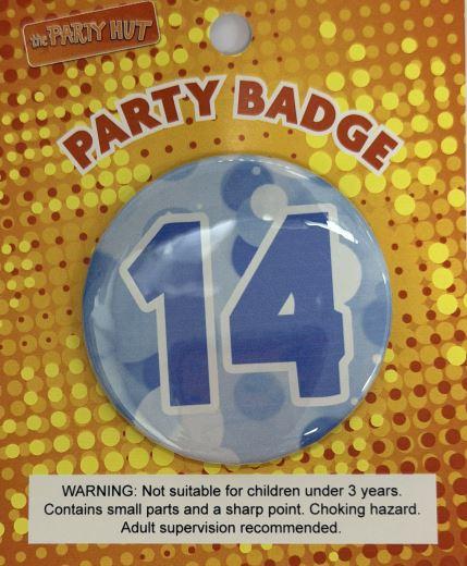 Badge Fourteenth Birthday Blue 6cm