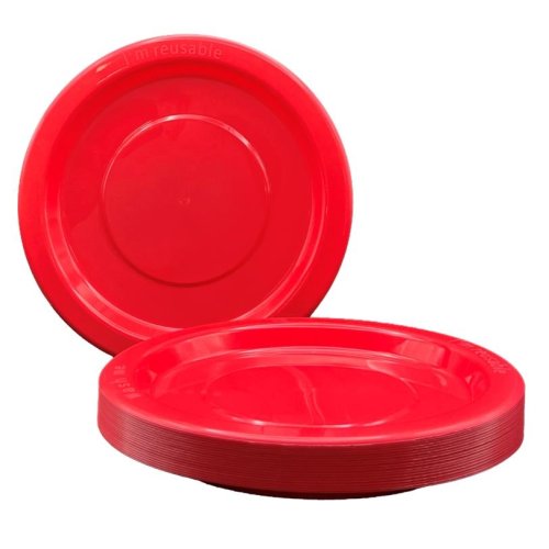 Plates 230mm Red Plastic Dinner Size Reusalbe Pk/20