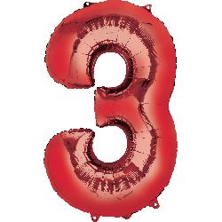 Balloon Foil Megaloon Num 3 Red 86cm - Discontinued