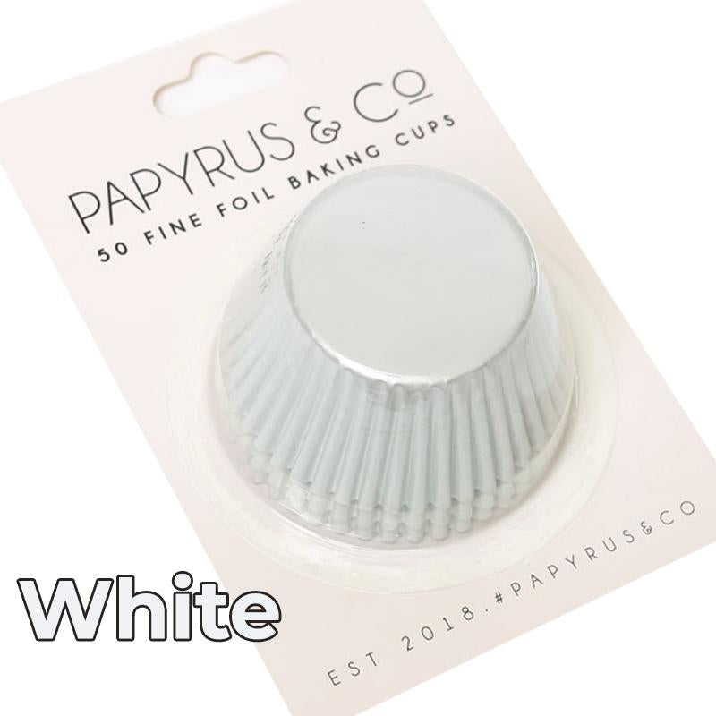 Cupcake Baking Cups White Foil Pk 50- 3 Sizes