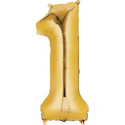 Balloon Foil Megaloon Num 1 Gold 86cm-Discontinued Line: Last Chance Buy