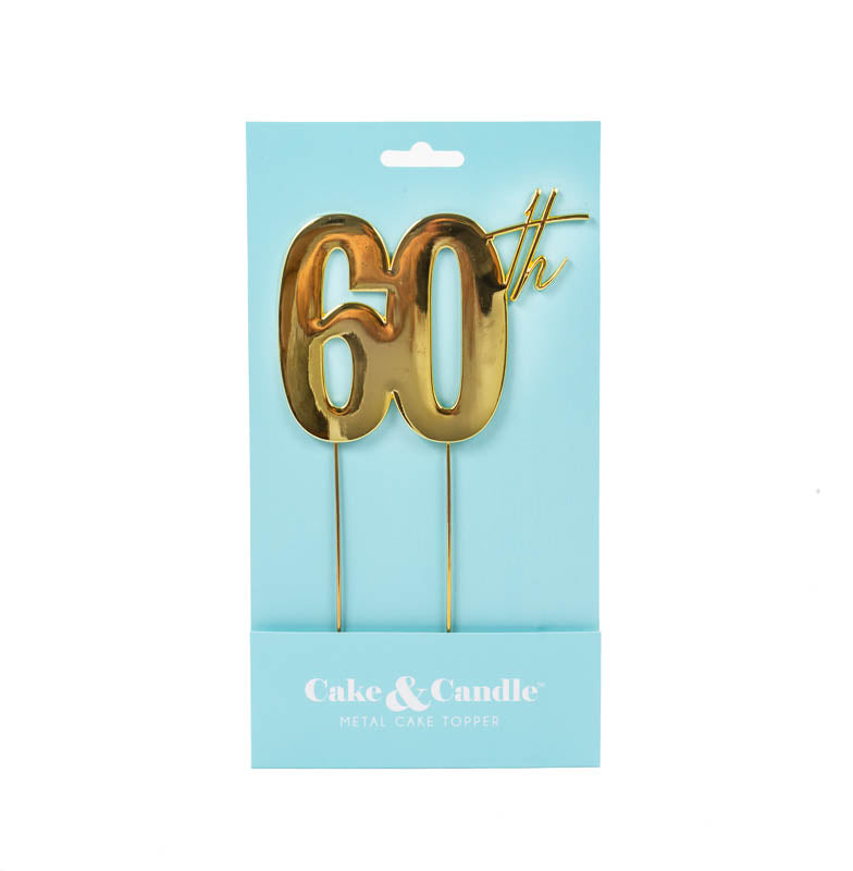 Cake Topper 60th Birthday Gold Metal 11cm X 9cm