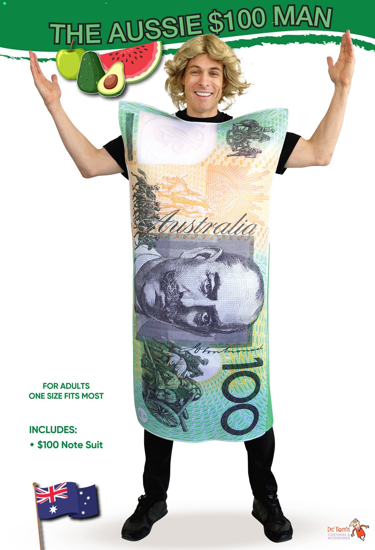 Costume Adult Aussie $100 Note Money Man Funny One Size