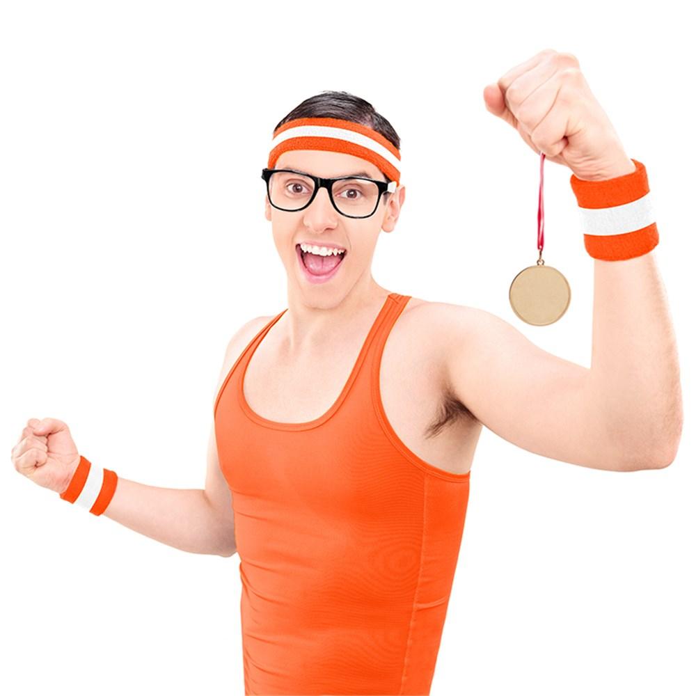 Orange Team Spirit Headband & 2pk Wristband Sweatbands Sports Supporter